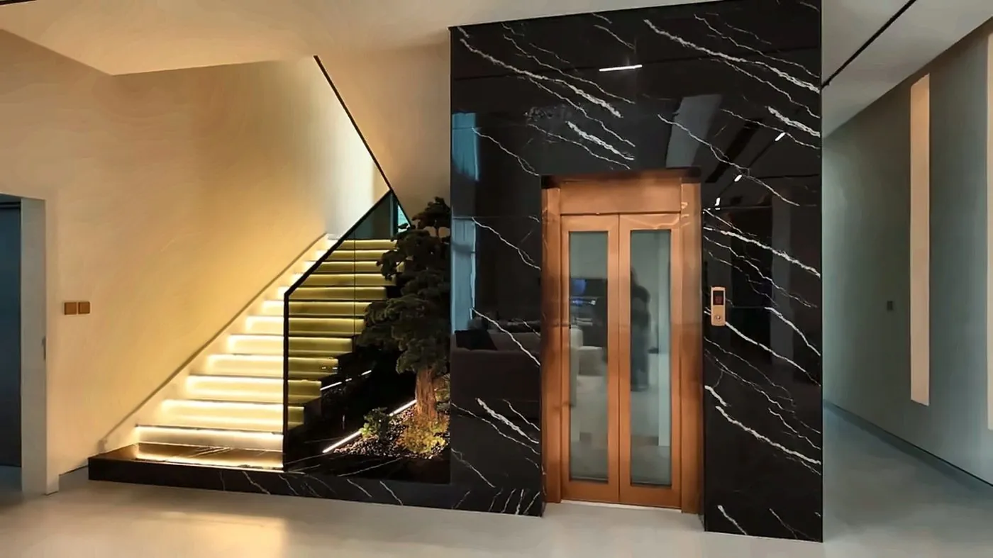 Marble and lift interior detail